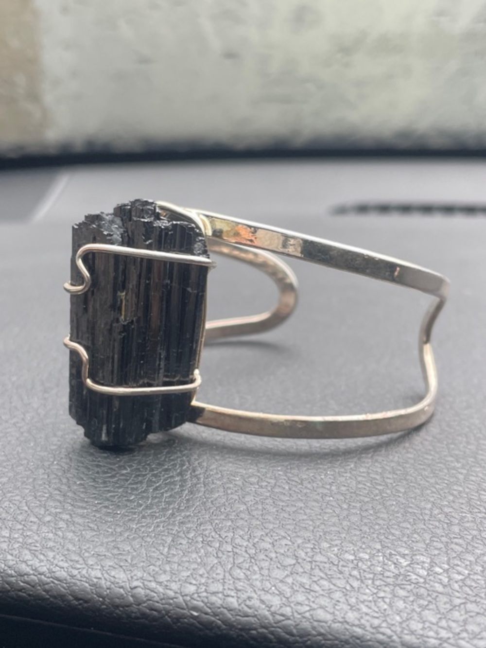 Raw Black Tourmaline Wire-Wrapped Silver Cuff Bracelet